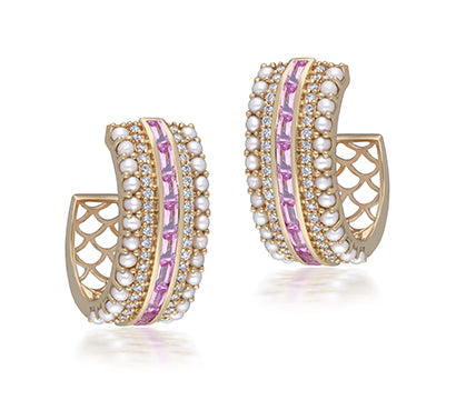 Pearl,Diamond and Pink sapphire earrings